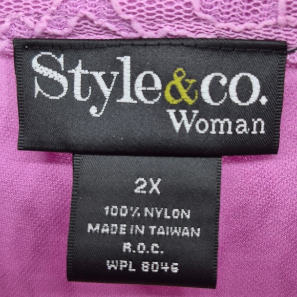 Style & Co Woman Lilac Floral Lace Button‎ Up Sheer Shirt Plus Size 2X Romantic - Picture 8 of 12